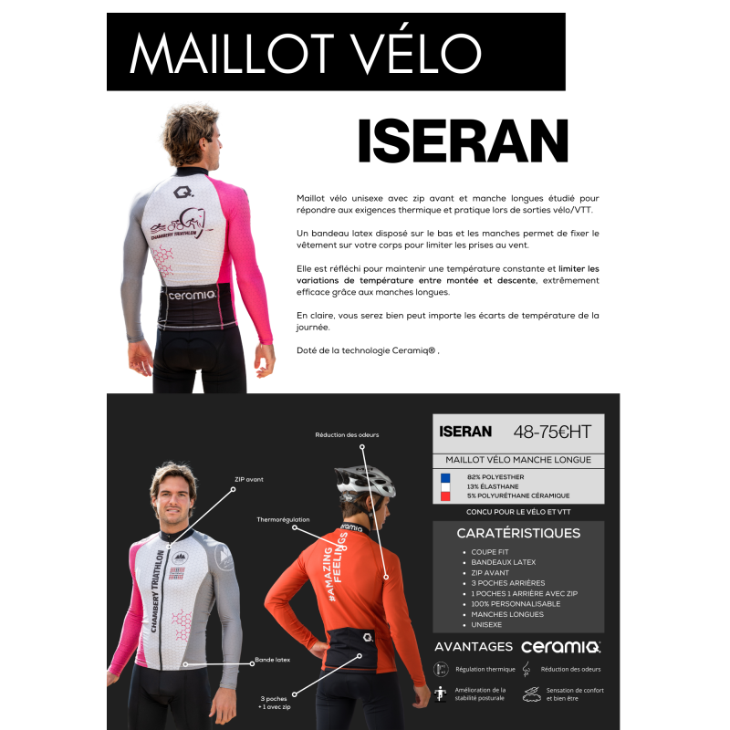 Maillot vélo manches longues clubs premium | Ceramiq® thermorégulant