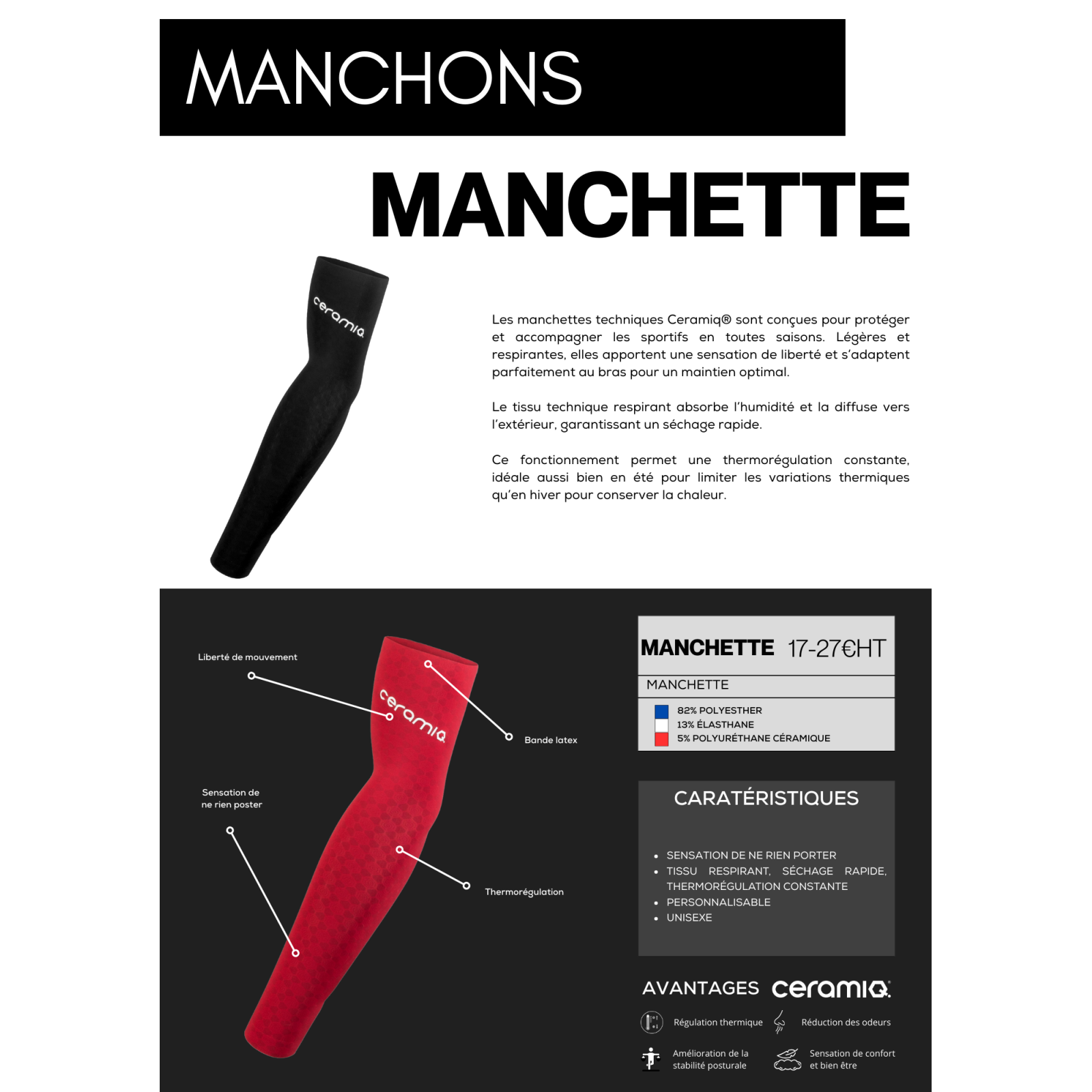 Manchettes sport clubs | Ceramiq® premium thermorégulant