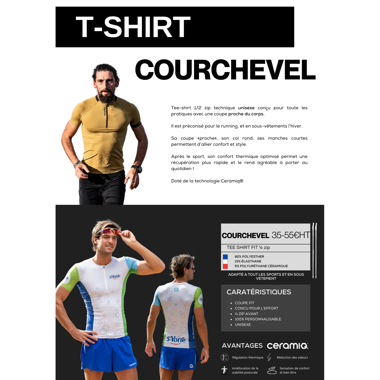 T-shirt 1/2 zip unisexe personnalisé club | Premium & thermorégulation